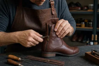 Profissional consertando o zíper de uma bota em Hortolândia.